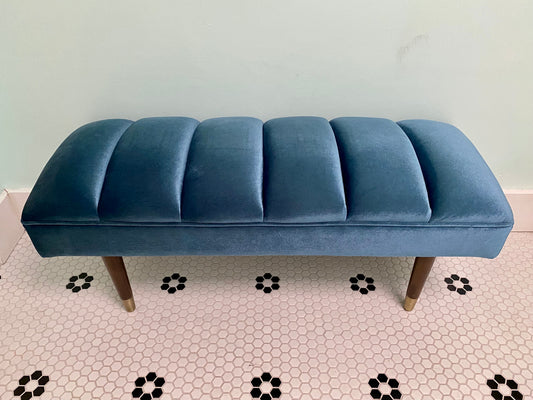 Dark Blue Velvet Bench - cocokind